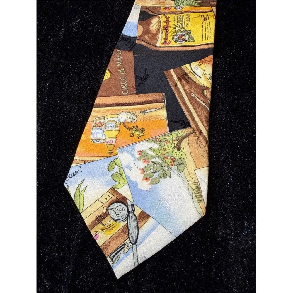 Vintage 1993 Nicole Miller Cinco de Mayo Corona Pacifico Silk Novelty Tie